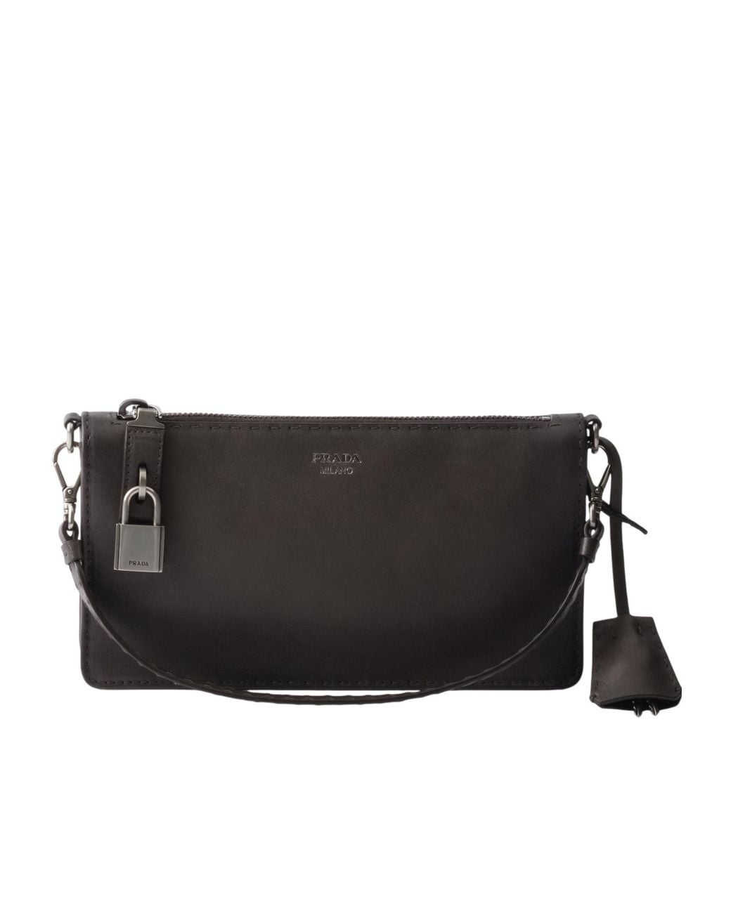 Prada Black Antiqued Leather Pouch for men