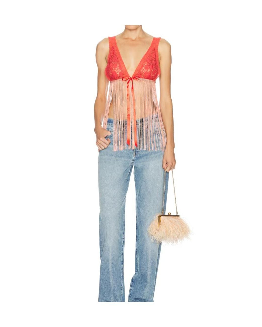 Bode Red Fringed Top