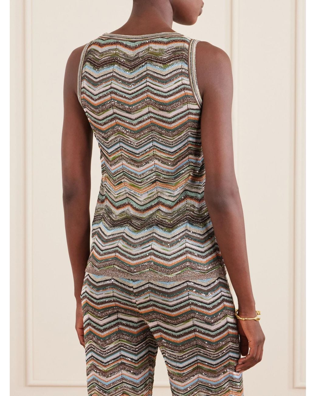Missoni Gray Striped Crochet-Knit Tank