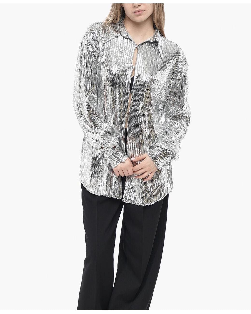 GIUSEPPE DI MORABITO Gray Sequin-Embellished Shirt