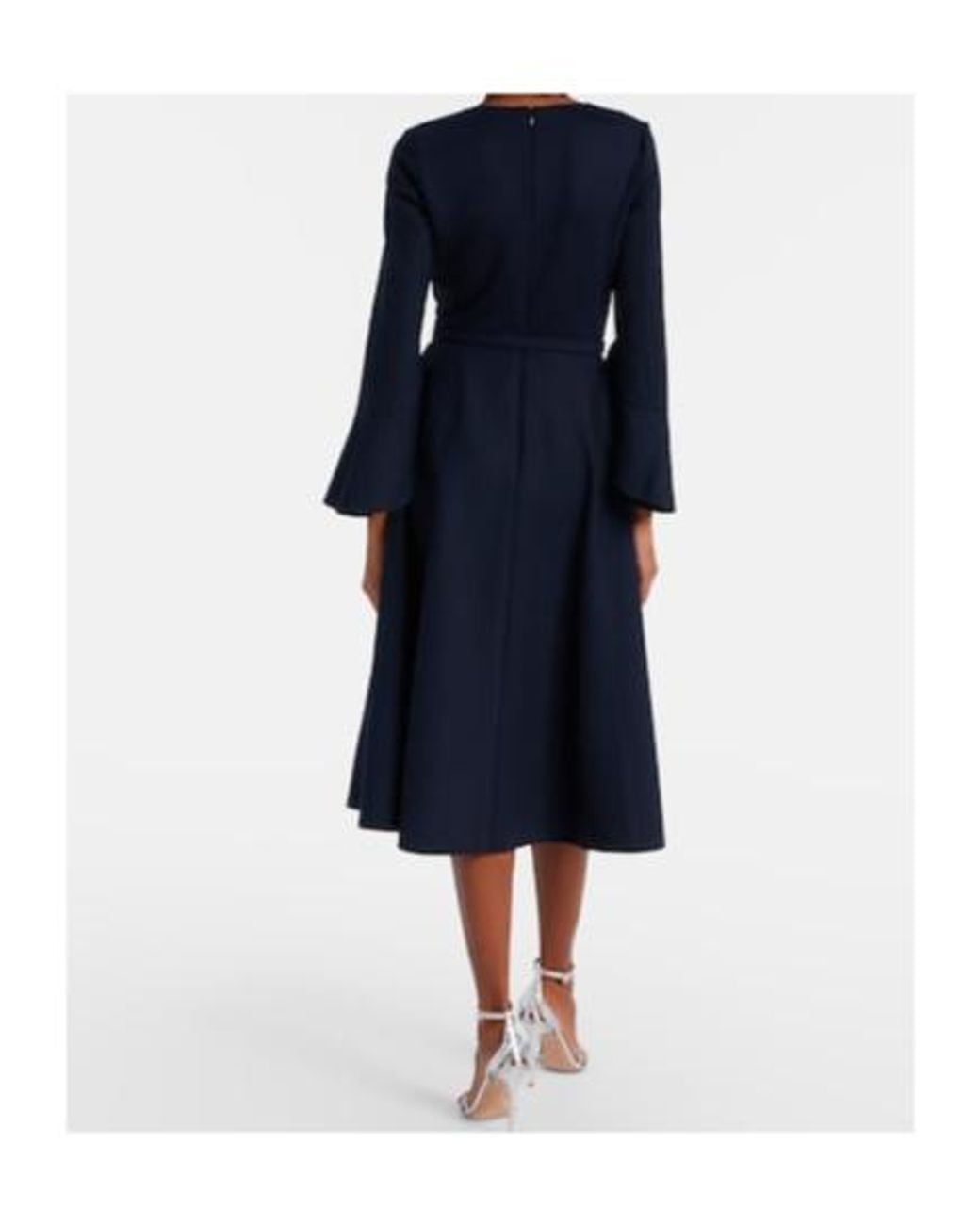 Oscar de la Renta Blue Belted Wool-Blend Midi Dress