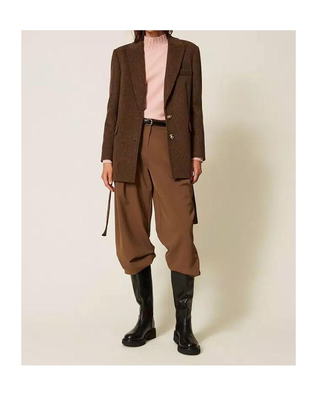 Twinset Brown Velvet-Finish Wool Blazer