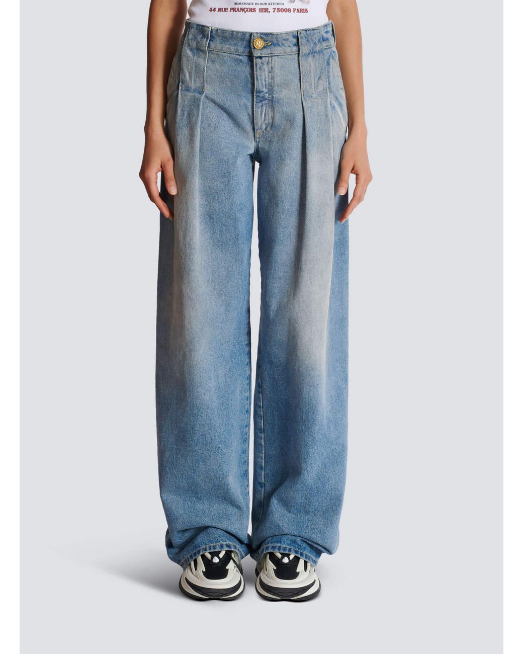 Balmain Blue Logo Detailed Pleated Jeans