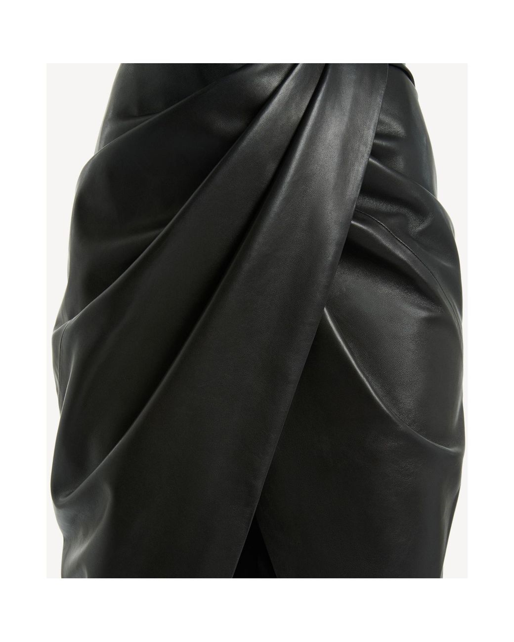 Balmain Black Lambskin Draped Midi Skirt