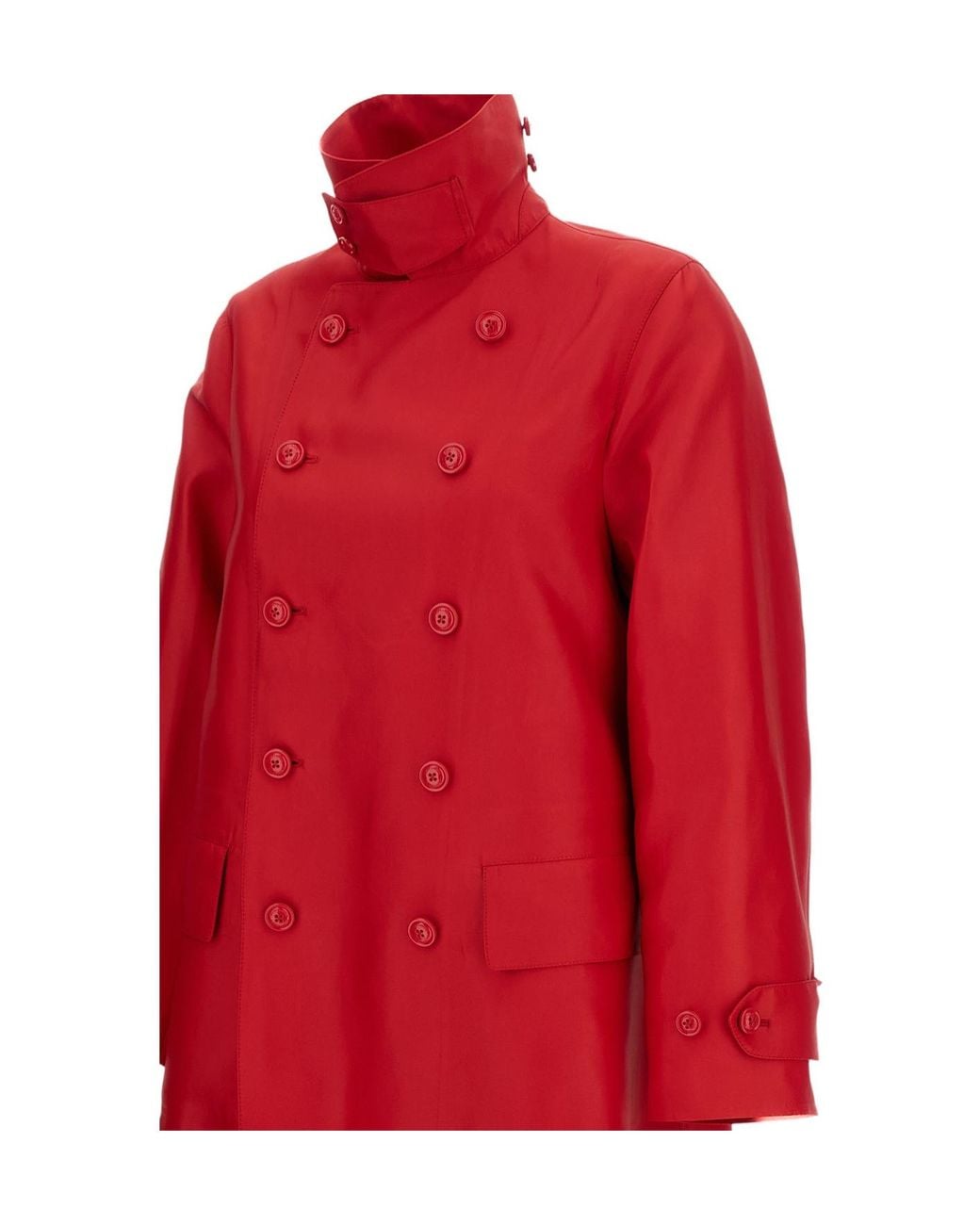 Ralph Lauren Red Raquel Double-Breasted Satin Coat