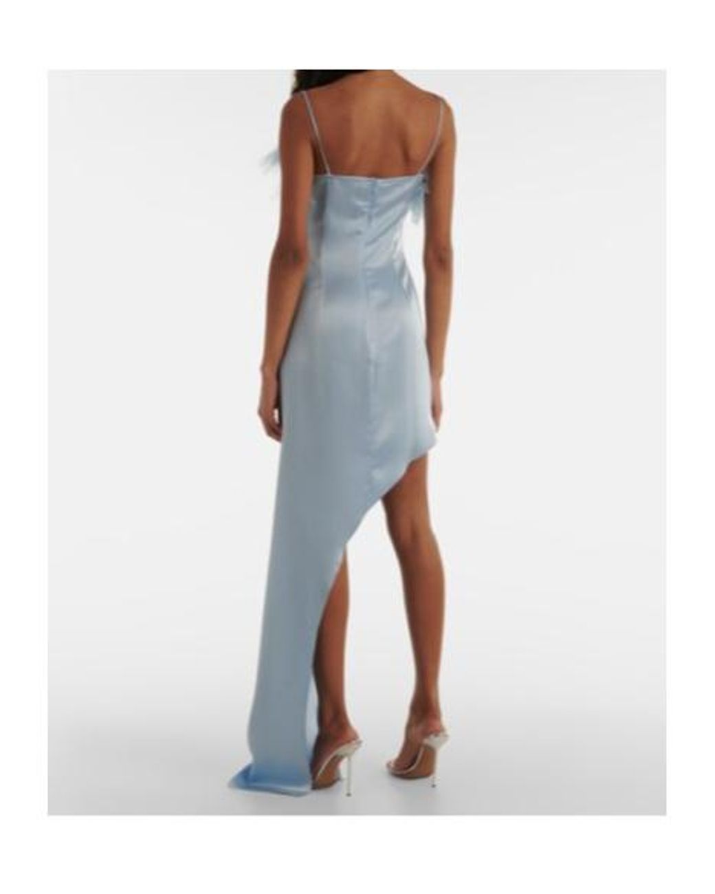 David Koma Blue Feather-Trimmed Satin Cocktail Dress