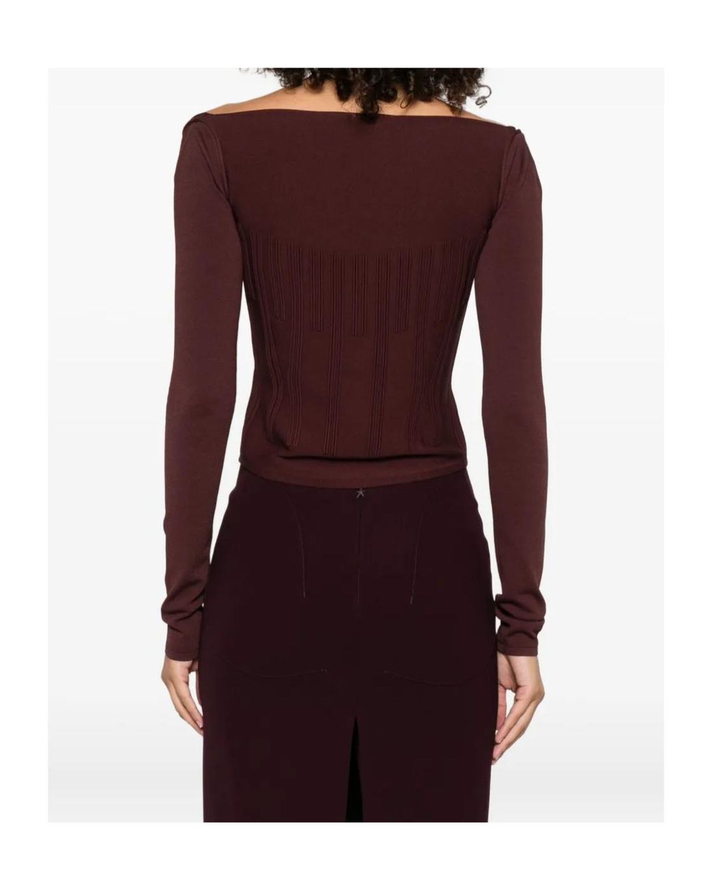 Mugler Purple Square-Neck Ribbed Top