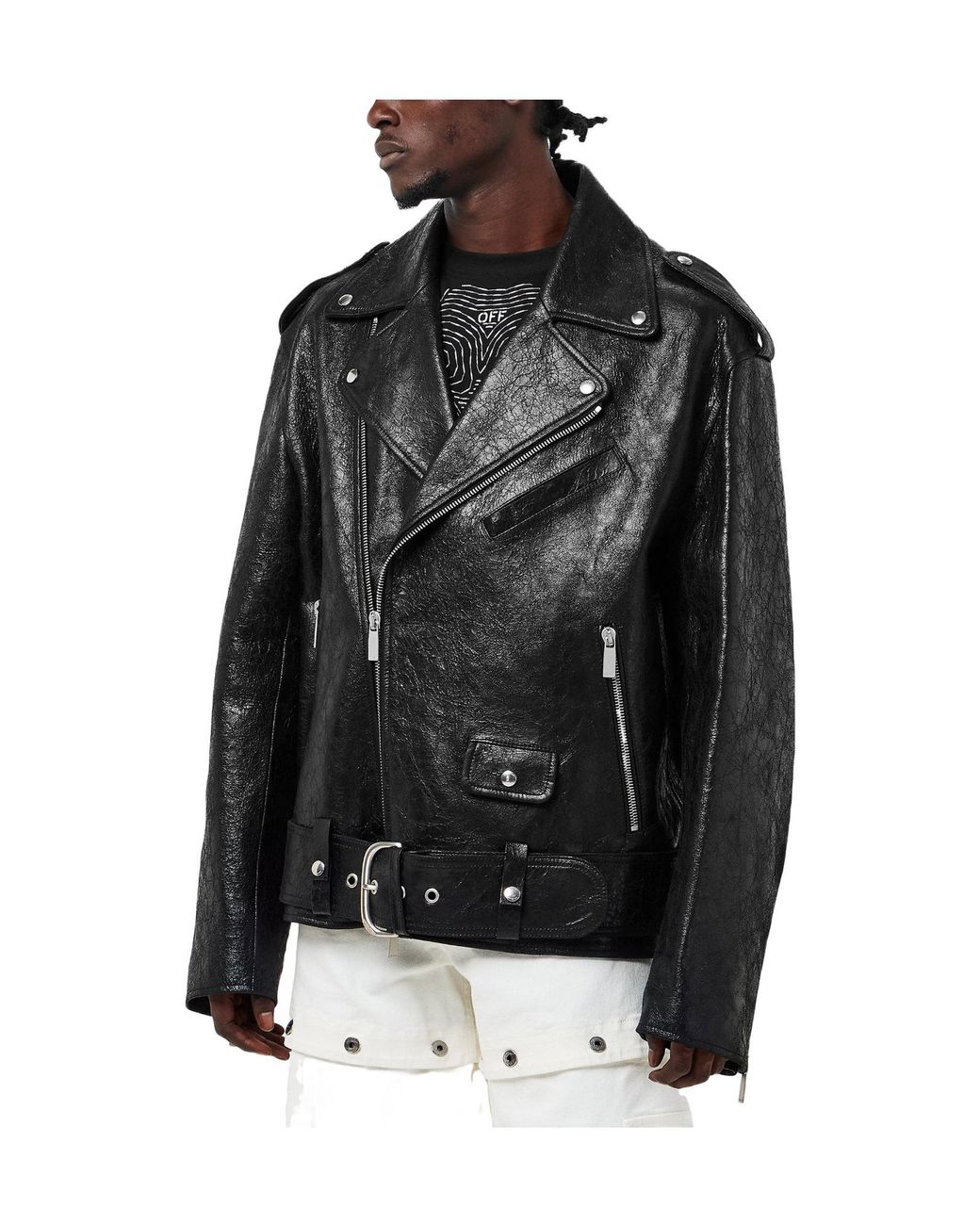 Off-White c/o Virgil Abloh Black Lethr Biker Jkt Sn99 for men