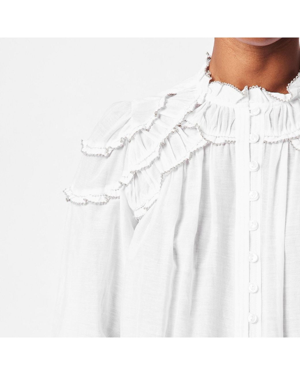 Isabel Marant White Lace Collar Long Sleeve Shirt