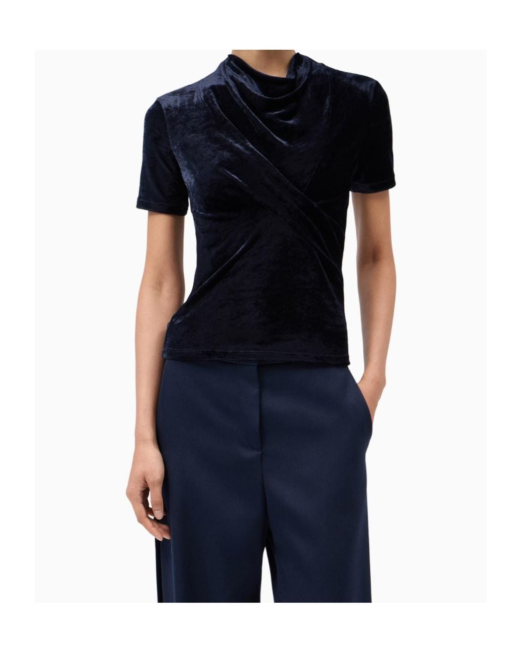 Giorgio Armani Blue Draped Velvet Top