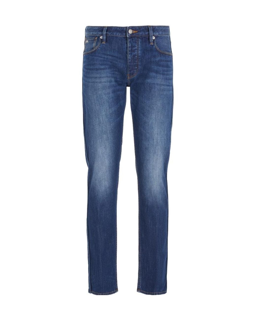 Emporio Armani Blue Logo-Patch Cotton Jeans for men