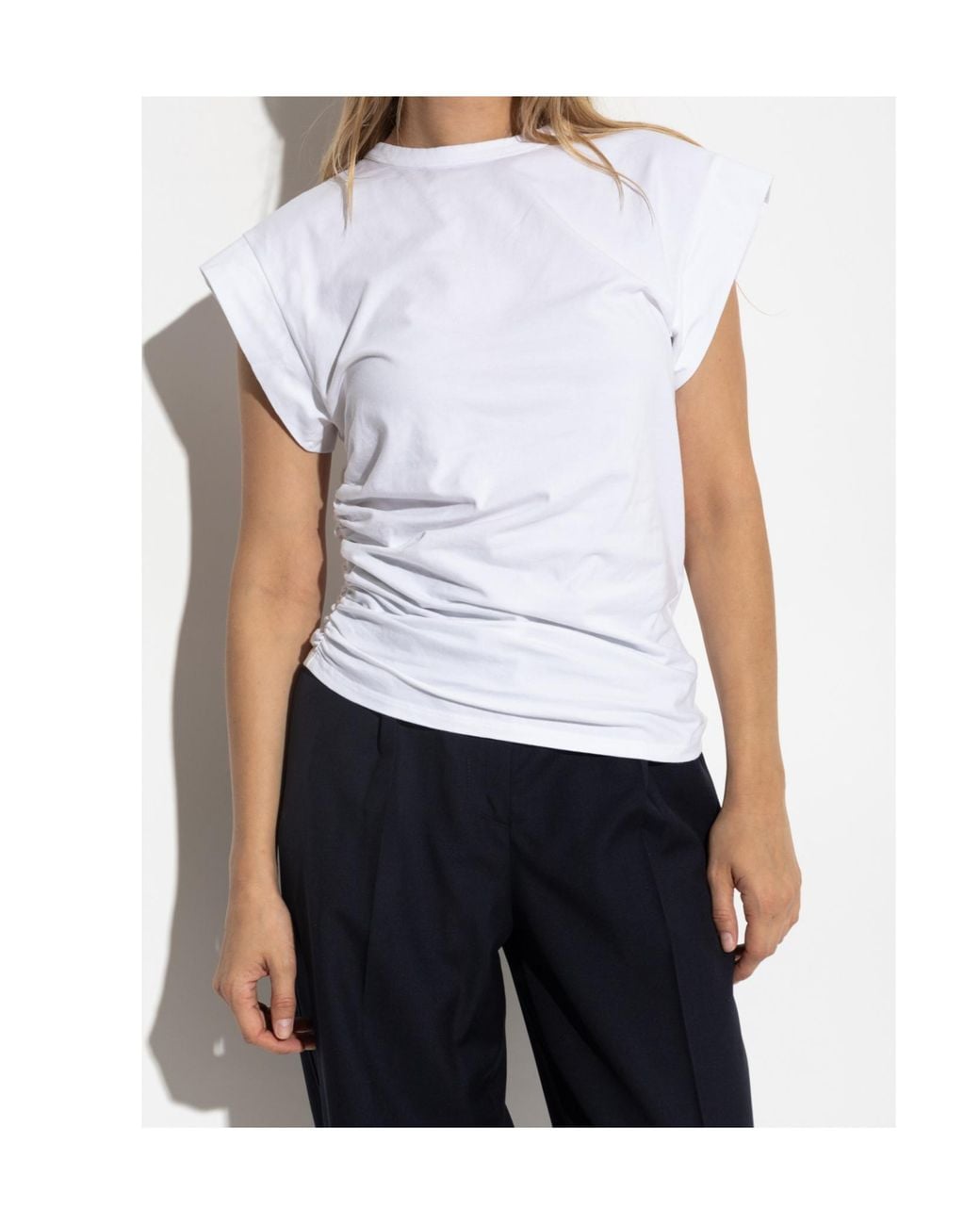 Officine Generale White Officine Générale Ruched Short Sleeve Top
