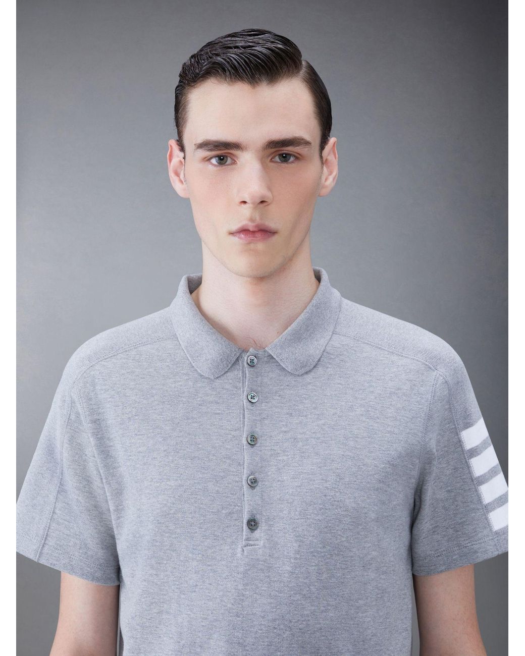 Thom Browne White Bar Short Sleeve Polo Shirt for men