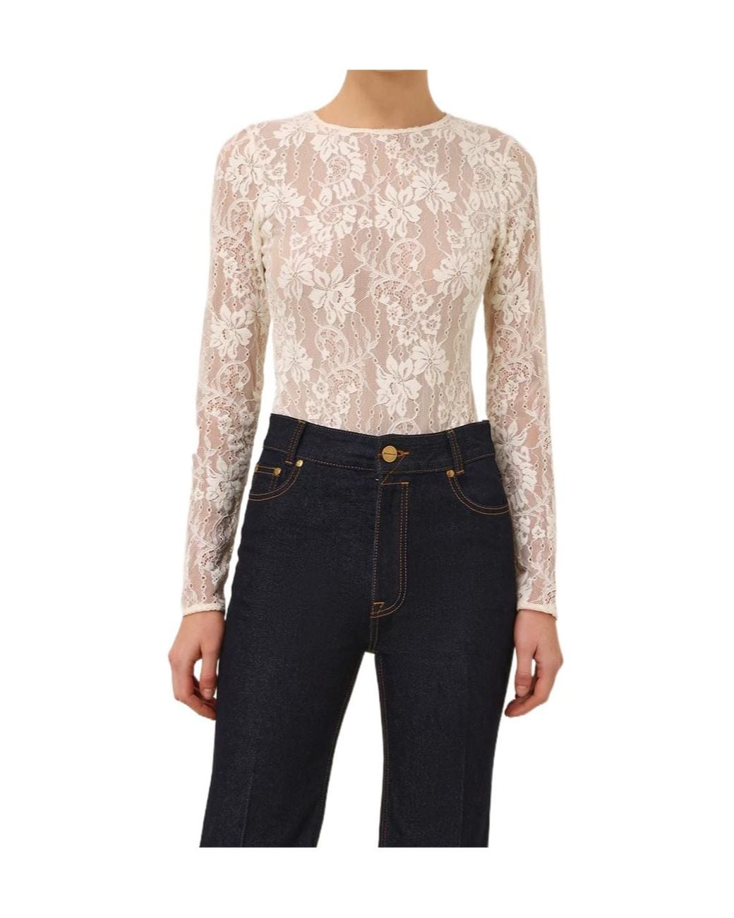 Zimmermann Natural Long Sleeve Lace Bodysuit