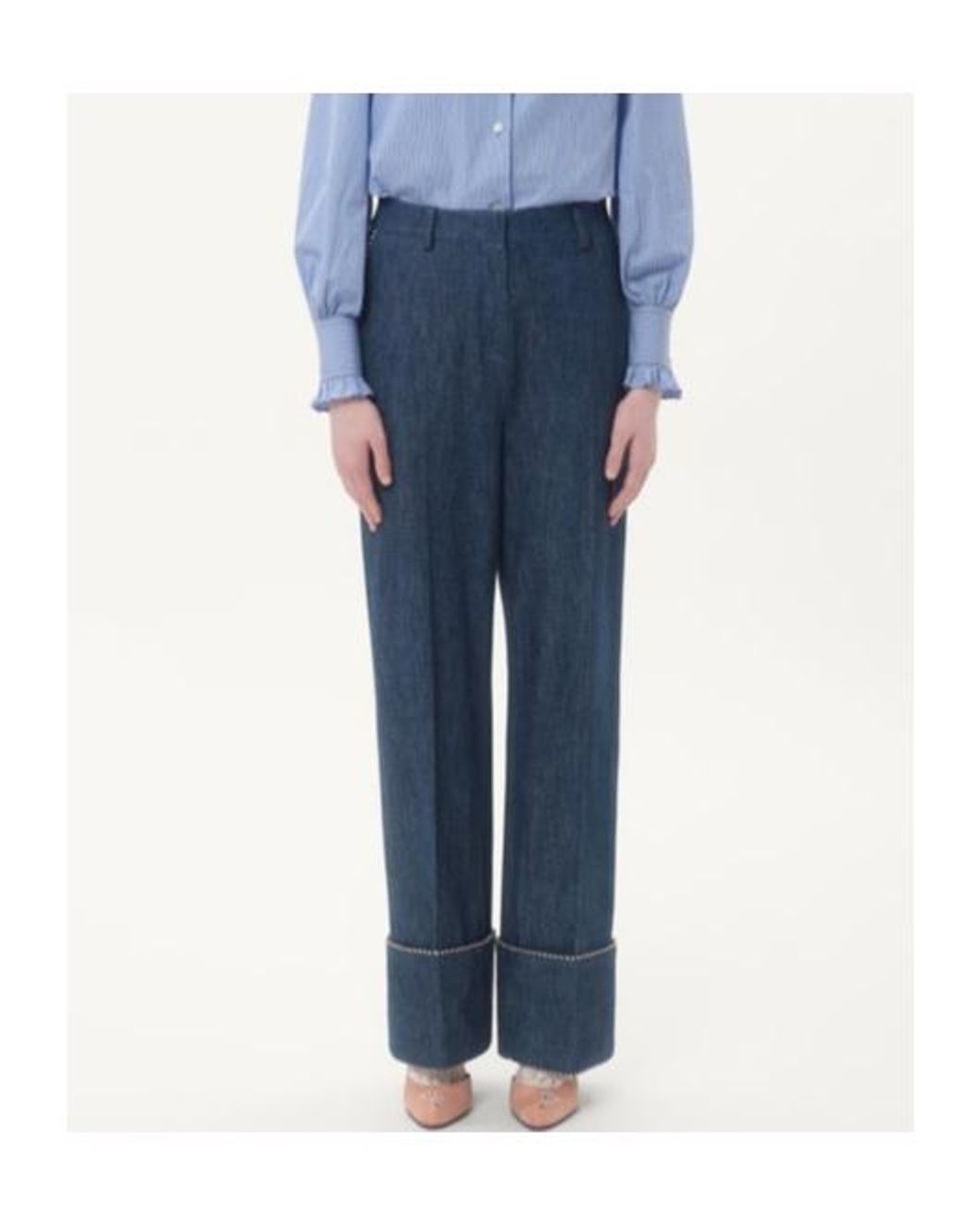 Valentino Blue Turn-Up Hem Wide Leg Jeans