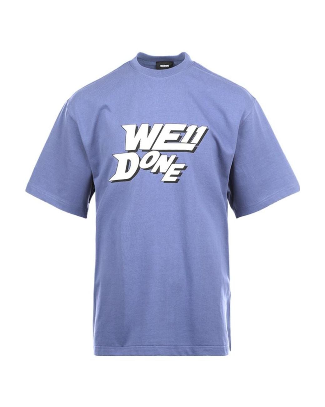 we11done Blue Logo-Print Cotton T-Shirt for men