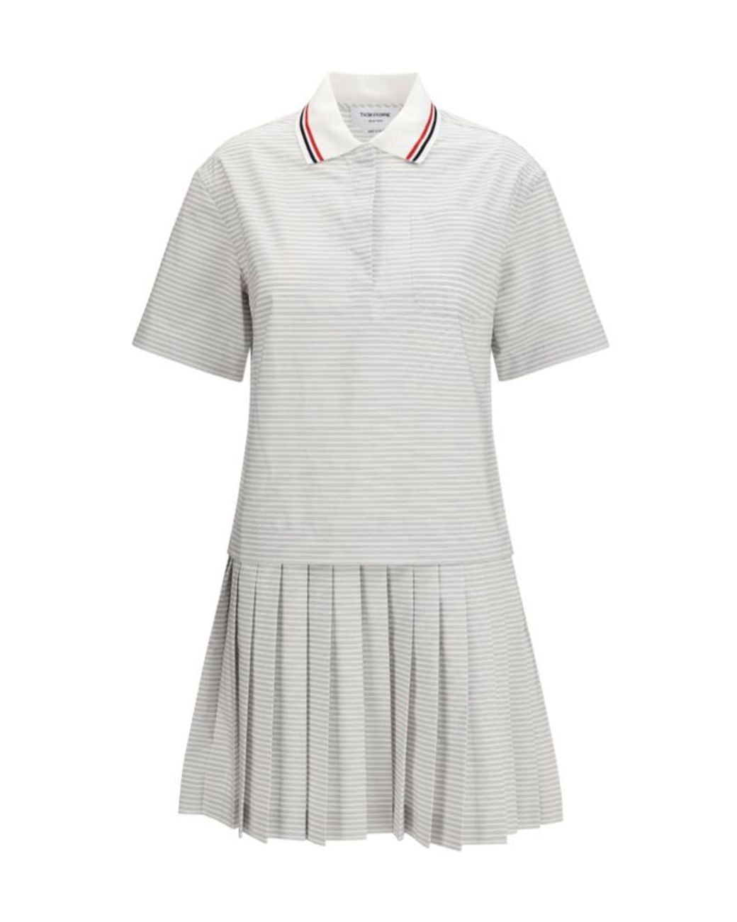 Thom Browne Gray Short-Sleeved Striped Polo Mini Dress