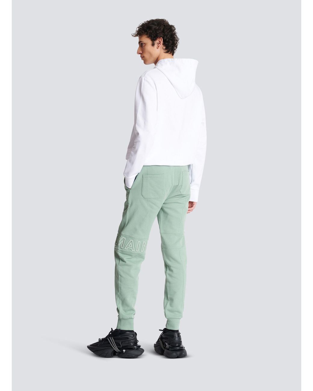 Balmain Green Embossed Logo Jogging Bottoms for men
