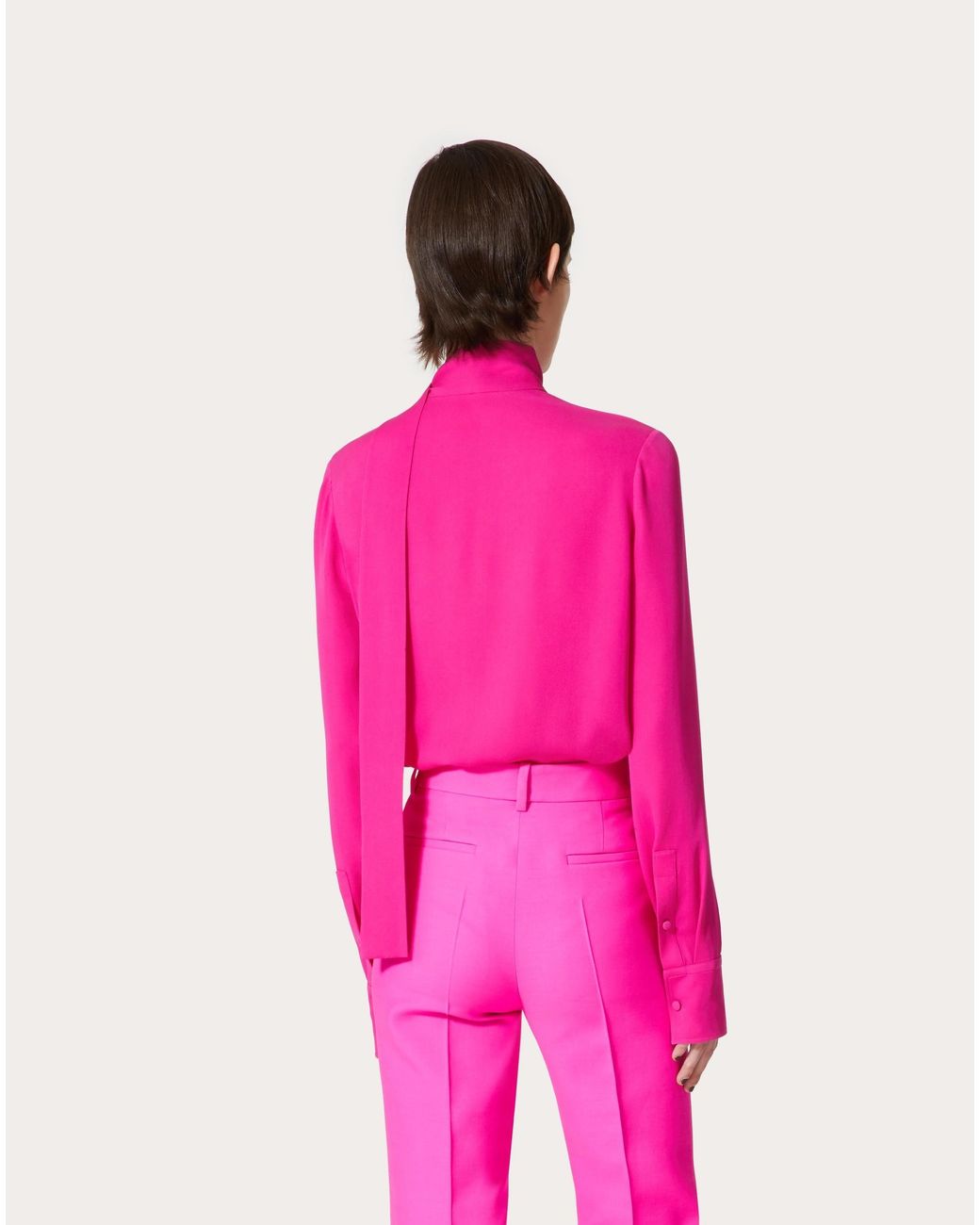 Valentino Pink Bow-Detailed Long-Sleeved Shirt