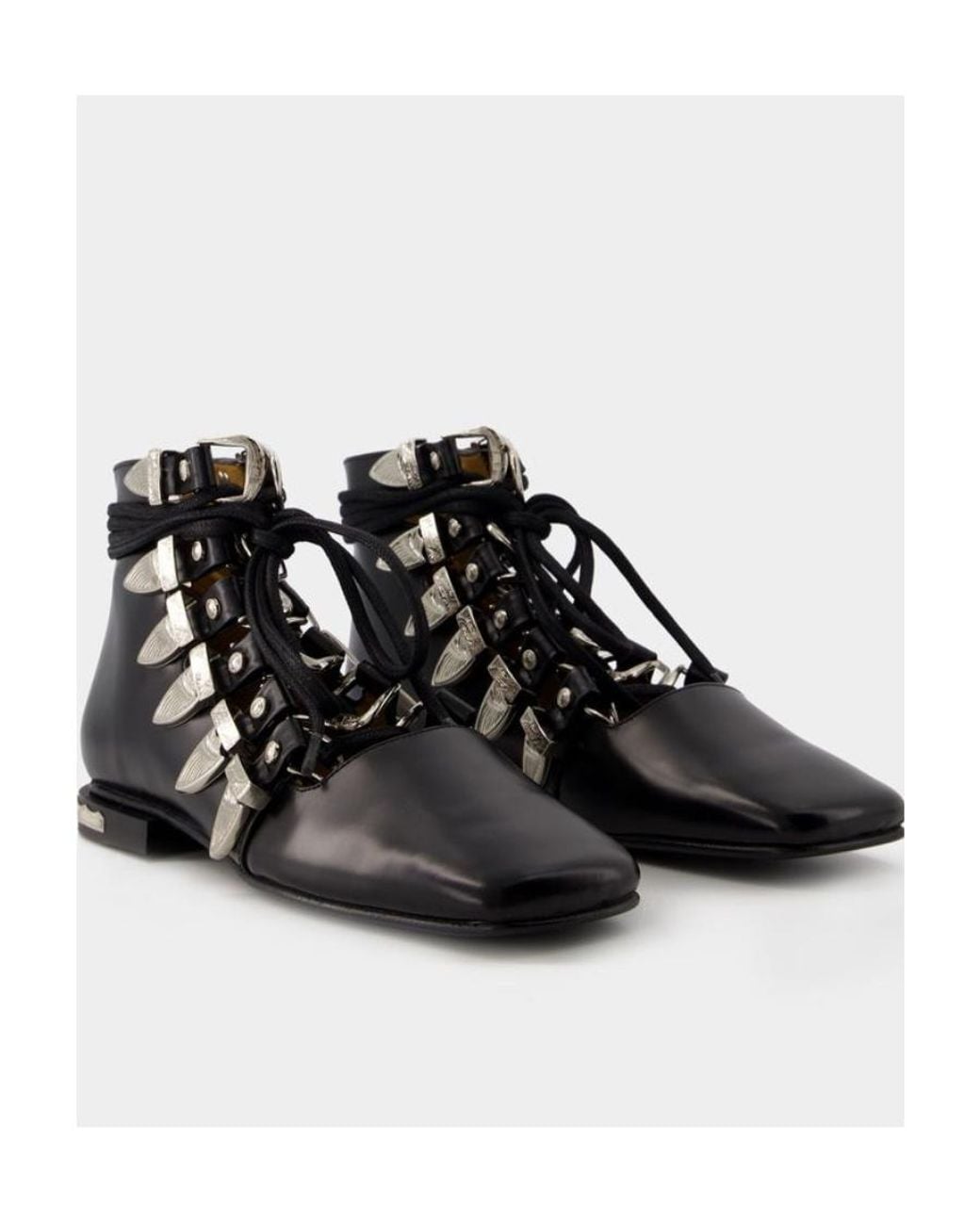 Toga Black Buckled Lace-Up Ankle Boots