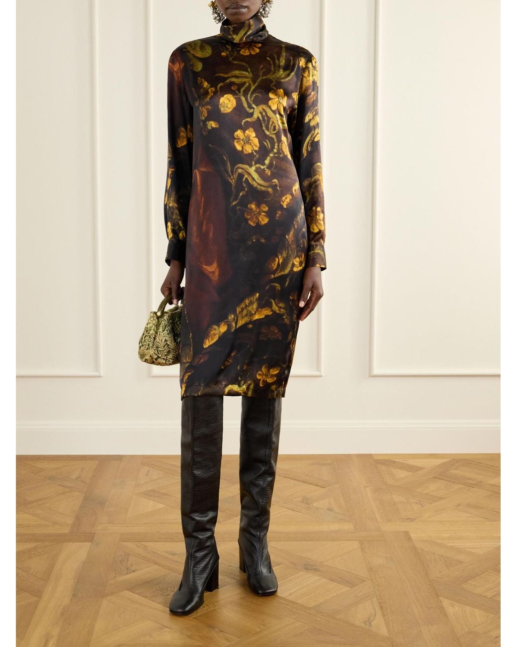 Dries Van Noten Multicolor Floral-Print Silk Knee-Length Dress