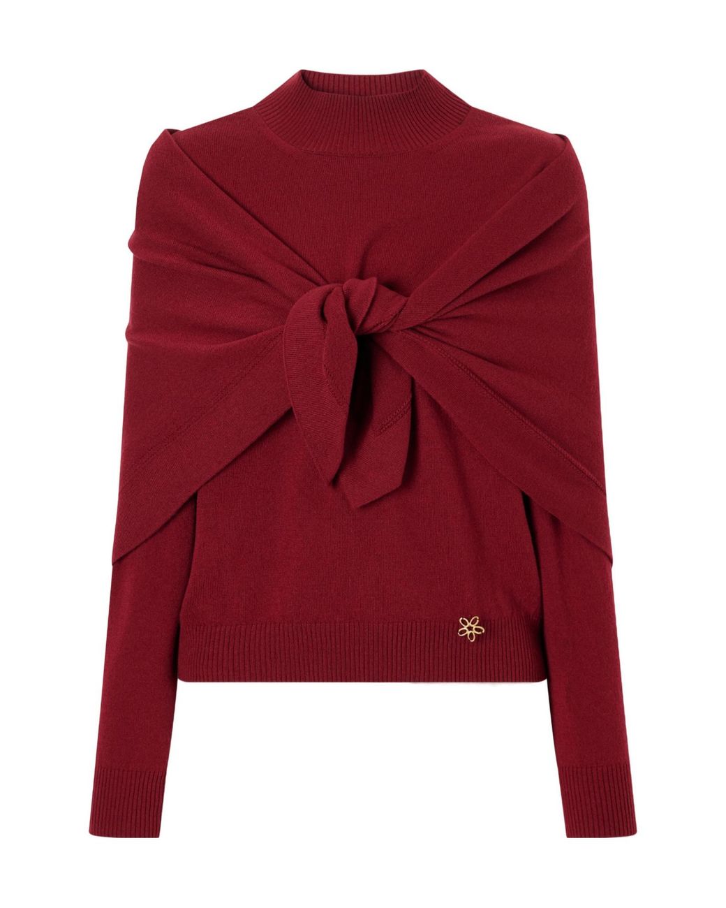 Oscar de la Renta Red Scarf-Detailed Cashmere Sweater