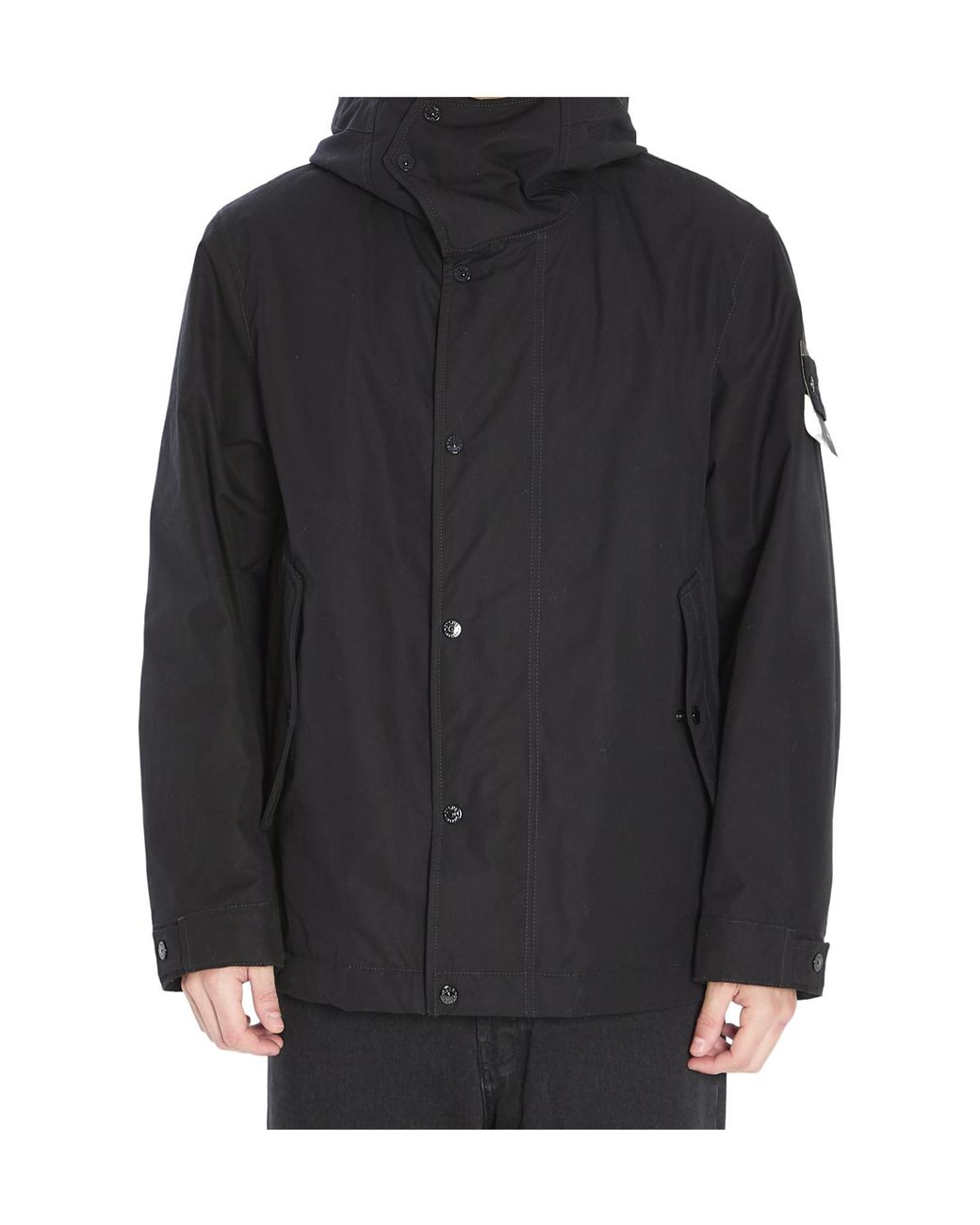 Stone Island Black Logo Patch Hooded Jacket for men