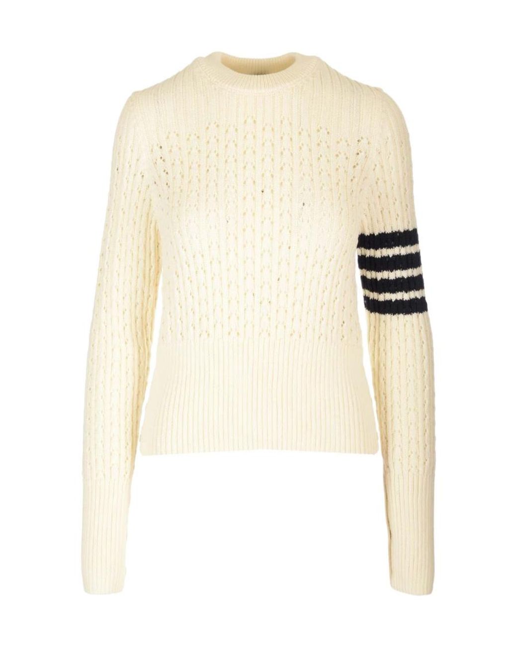 Thom Browne Natural 4-Bar Crewneck Jumper