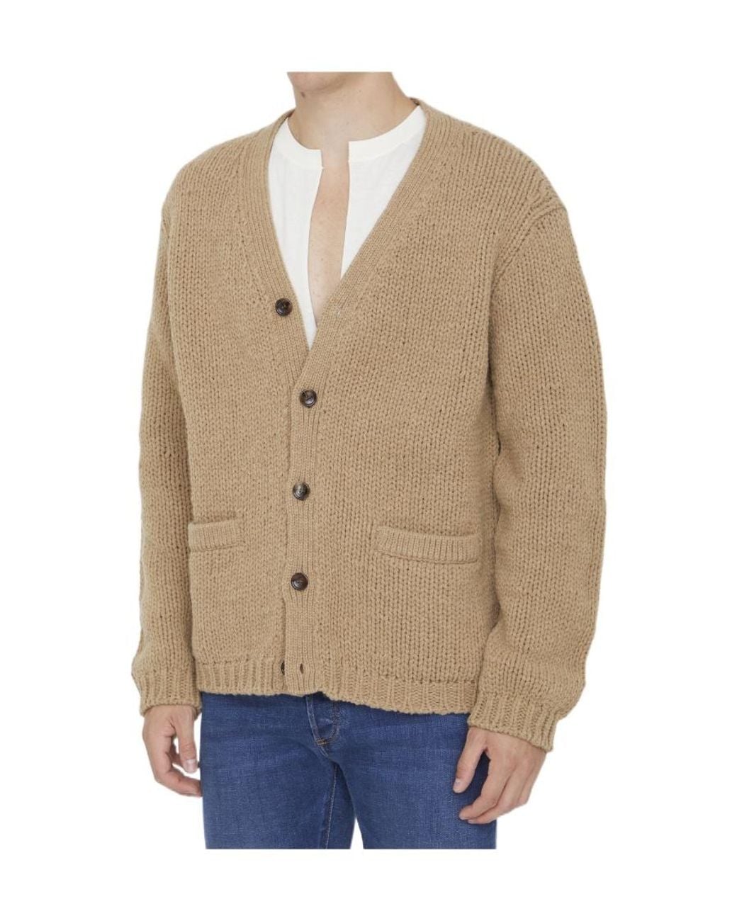 Gucci Brown V-Neck Long-Sleeved Cardigan for men