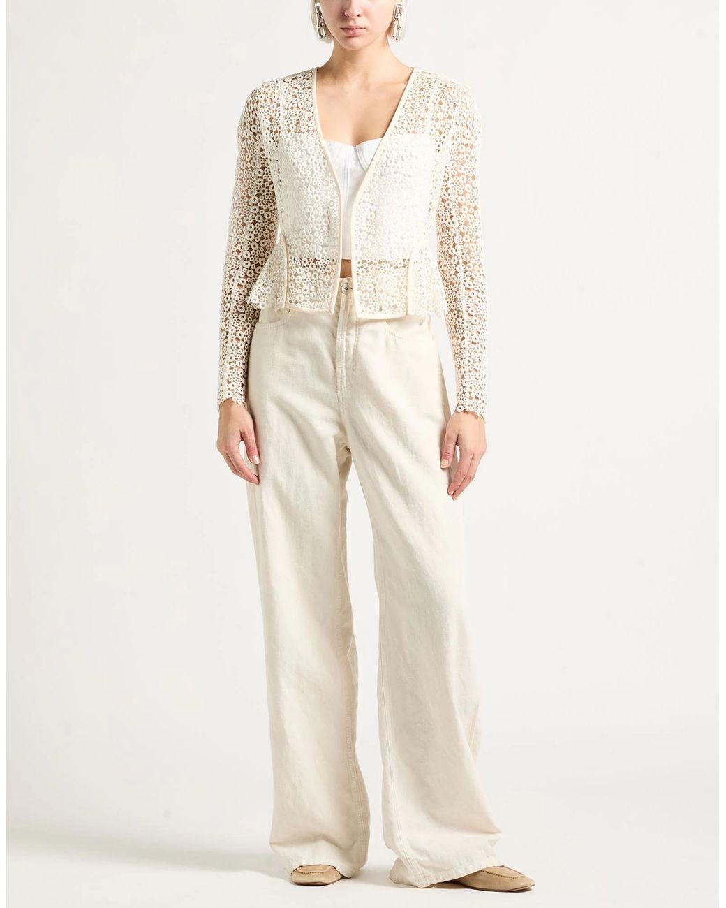Chloé White Minimalist Lace Long-Sleeve Cropped Jacket