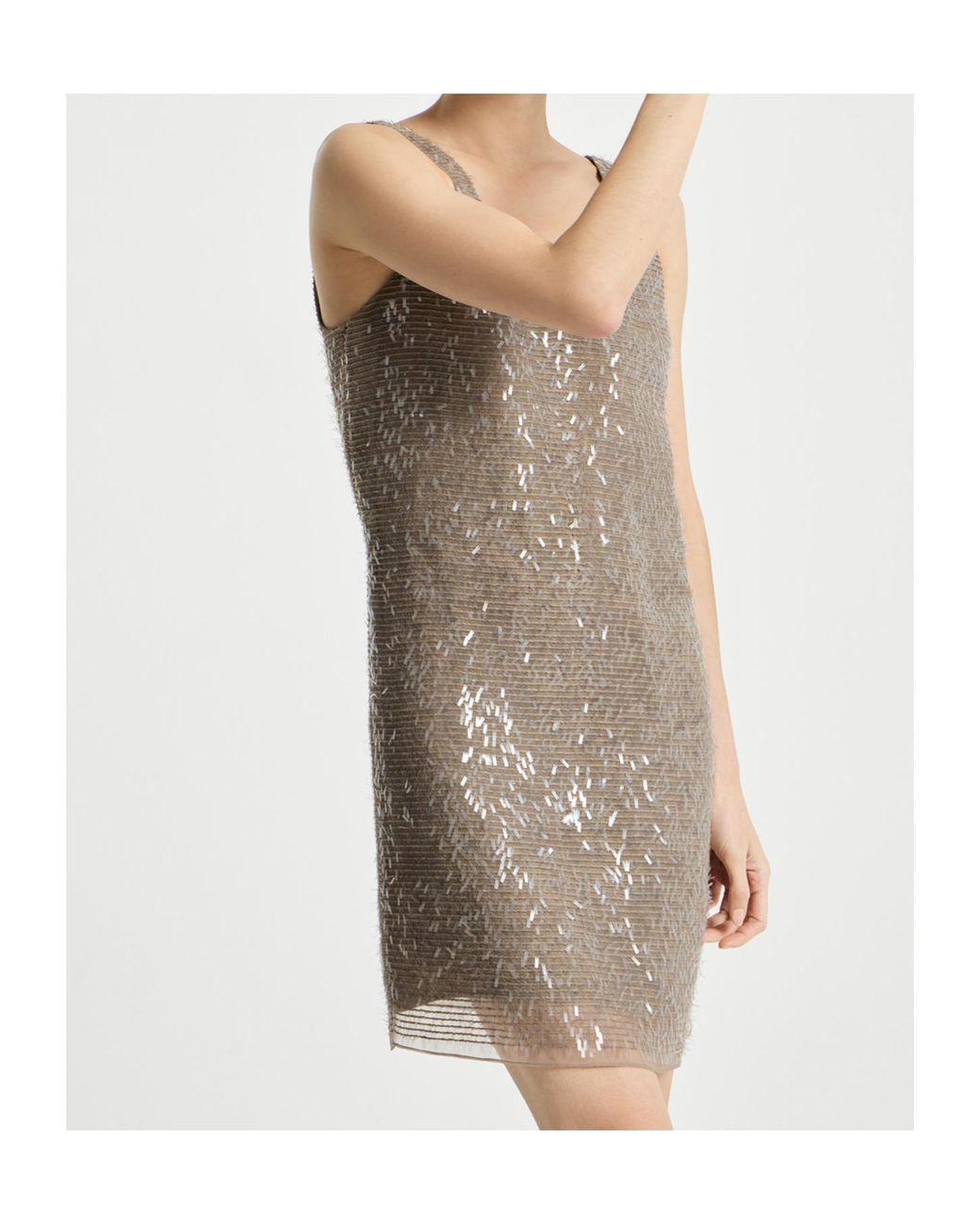 Brunello Cucinelli Brown Dazzling Cascade Embroidery Mini Dress