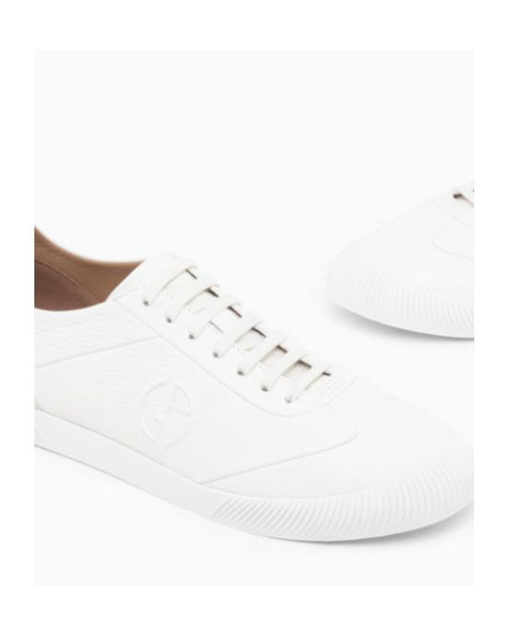 Giorgio Armani White Embossed Logo Low-Top Sneakers for men