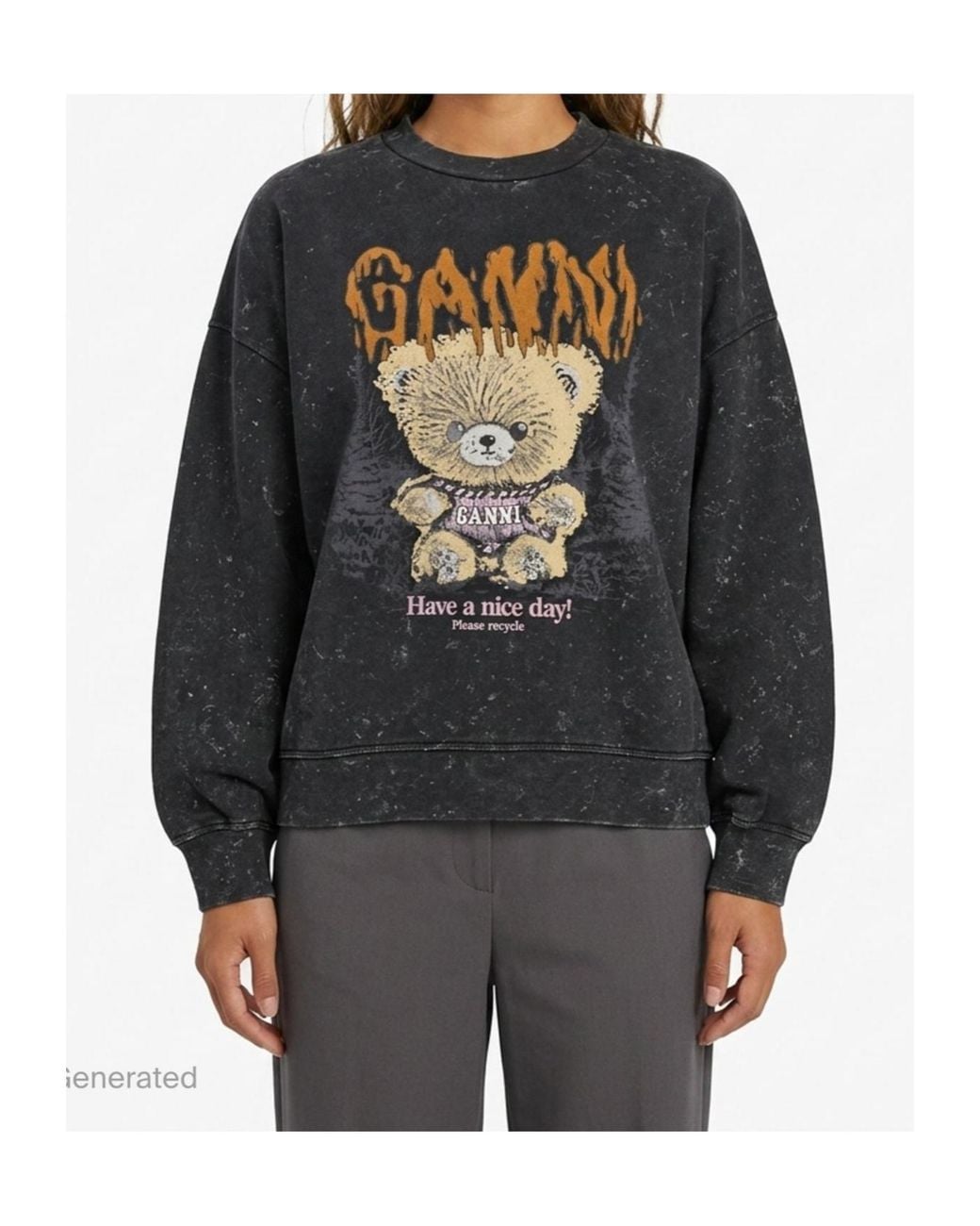 Ganni Black Isoli Oversized Teddy Sweatshirt