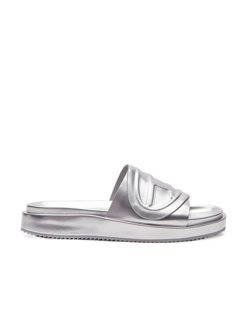 DIESEL White Sa-Slide D Oval Metallic Sandals