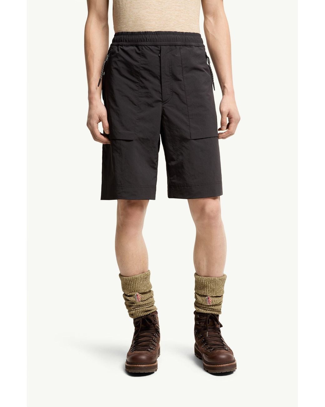 Moncler Gray Grenoble Logo Patch Drawstring Shorts for men