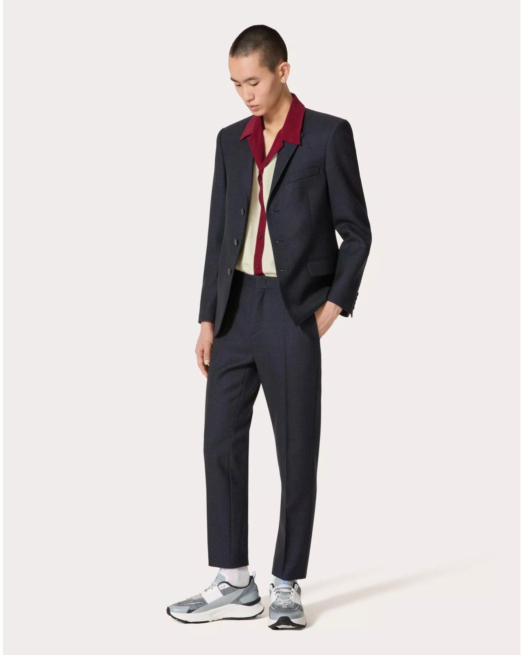 Valentino Blue Pressed-Crease Wool Trousers for men