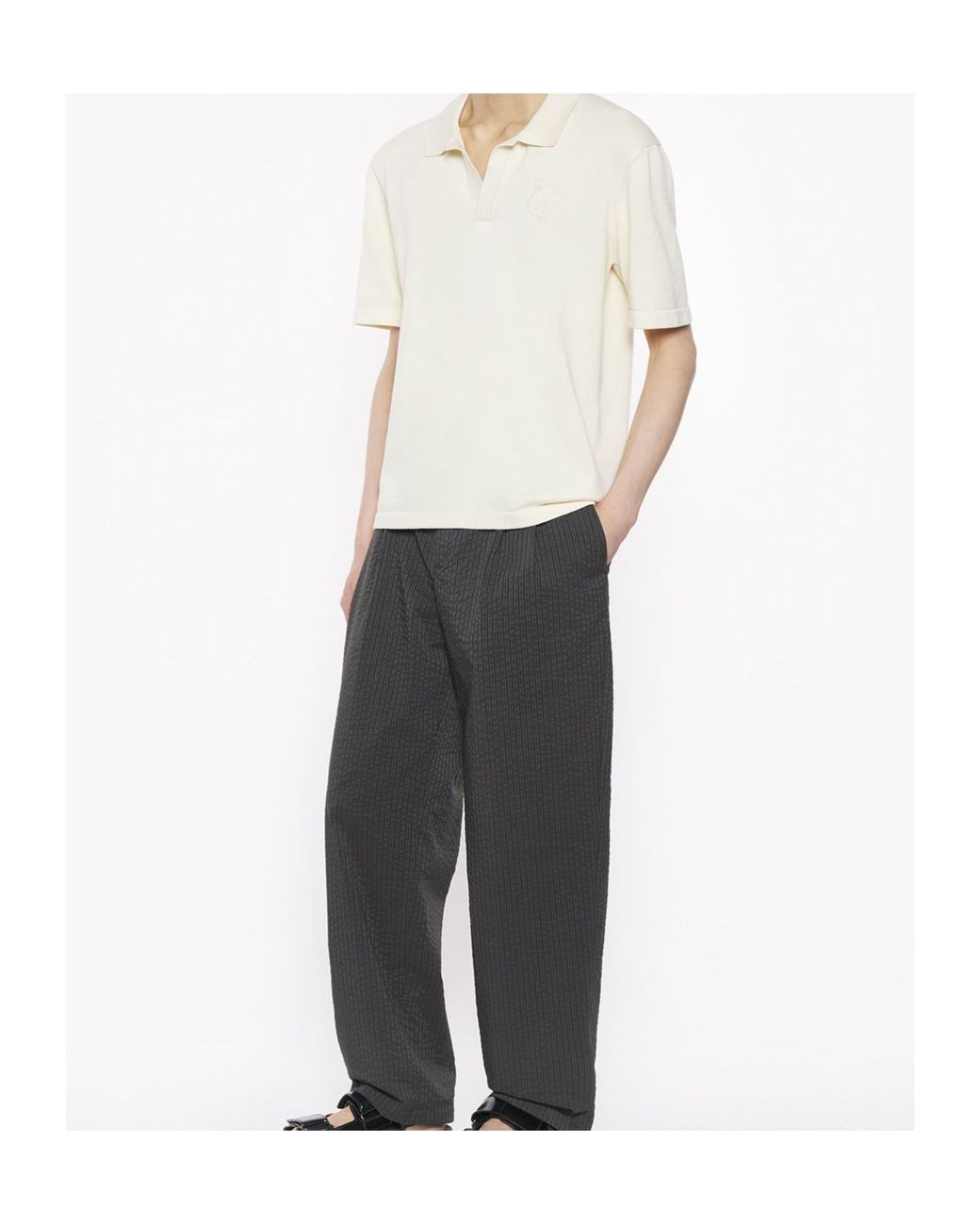 Maison Kitsuné White Maison Kitsuné Bold Fox Head Knit Polo Shirt for men