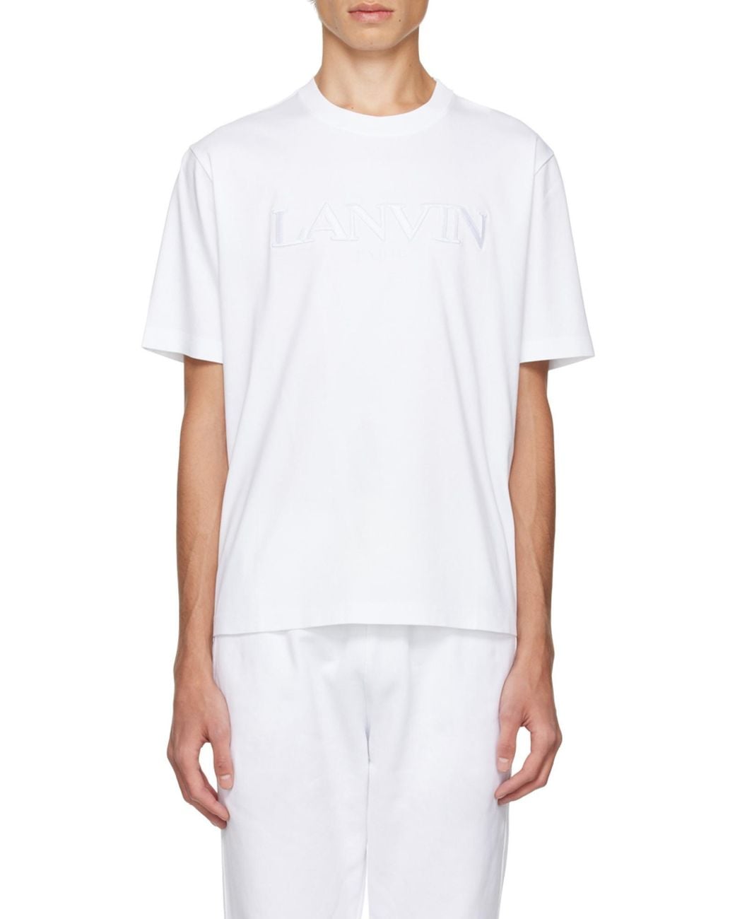 Lanvin White Logo Embroidered Crewneck T-Shirt for men