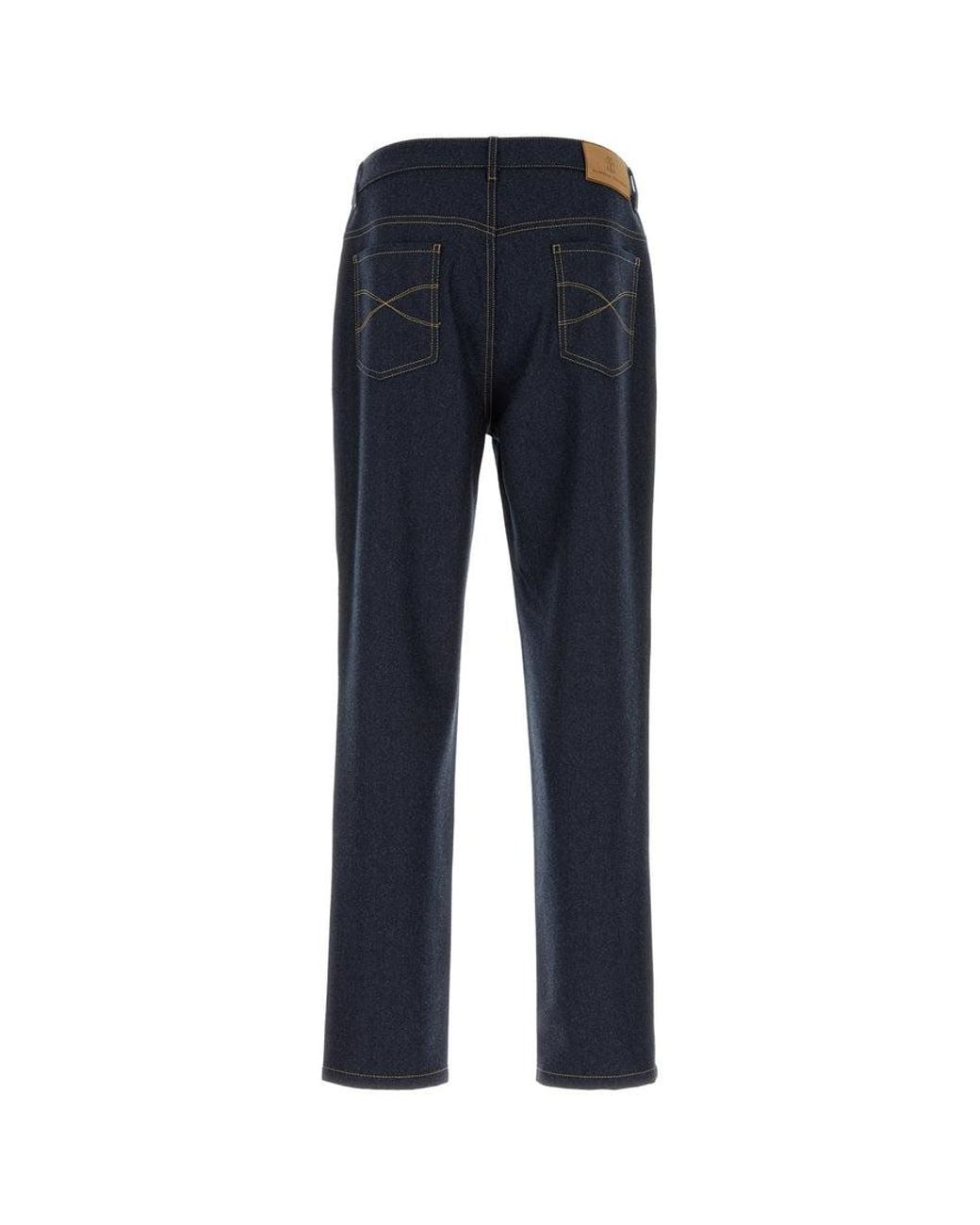 Brunello Cucinelli Blue Logo Patch Straight-Leg Jeans for men