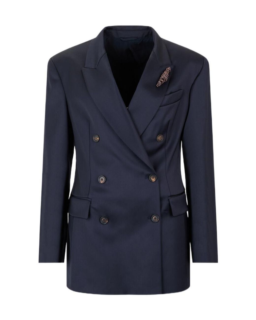 Brunello Cucinelli Blue Lapel Long-Sleeved Suit Jacket