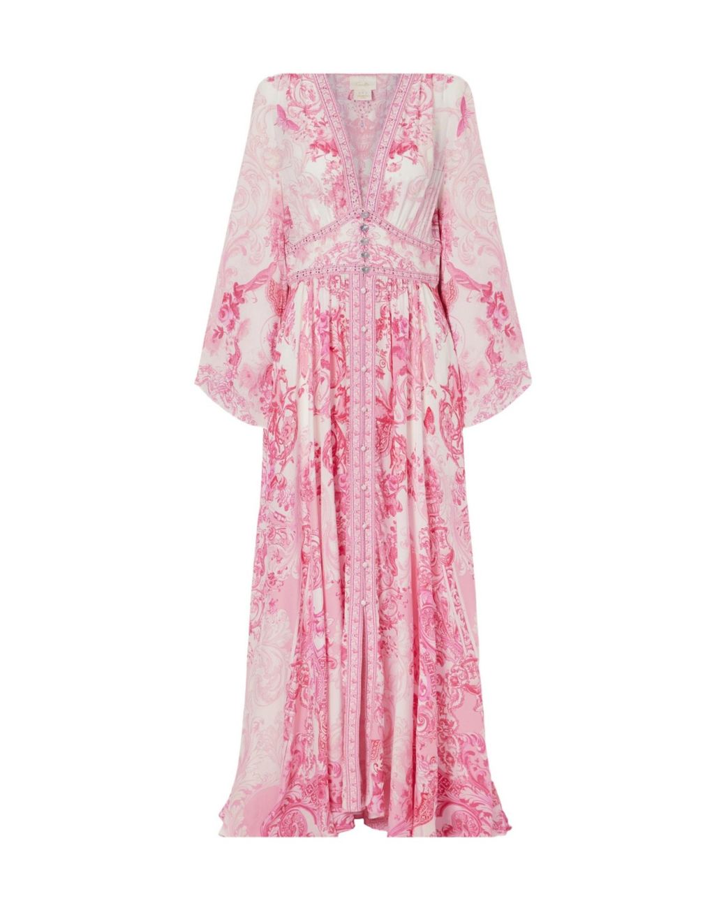 Camilla Pink Embellished Floral-Print Silk-Crepe Maxi Dress