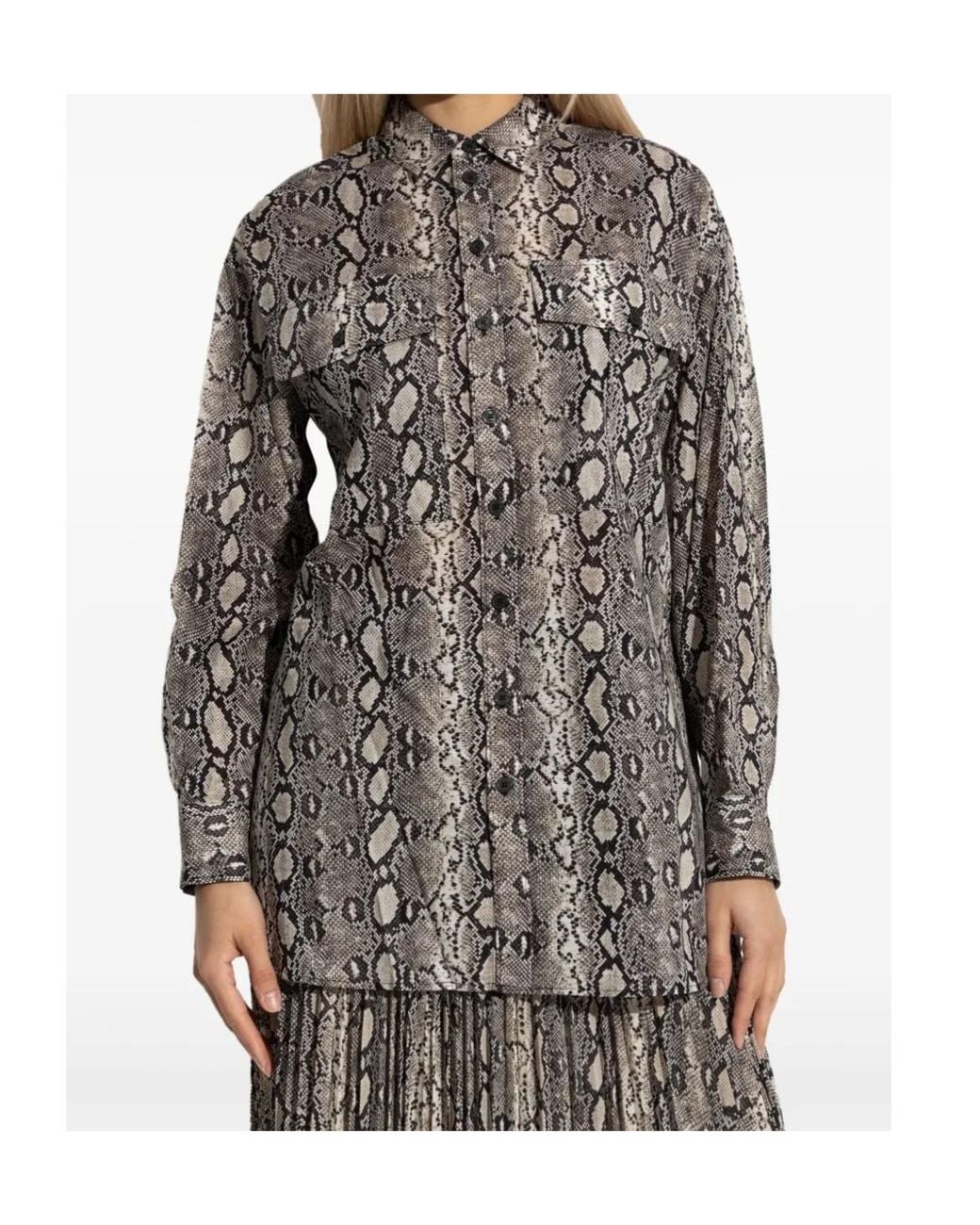 MICHAEL Michael Kors Gray Long Sleeve Oversized Snake Shirt