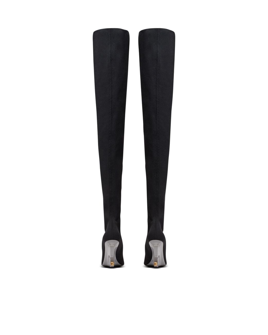 Balmain Black Wedge Knit Thigh-High Boots