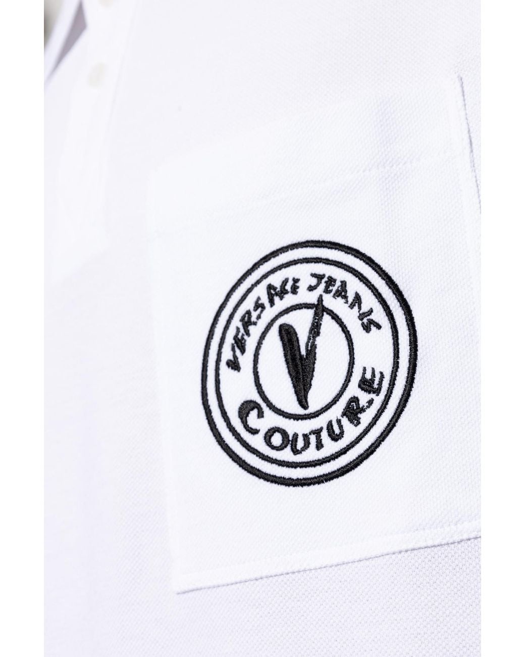 Versace Jeans White Couture Logo Embroidered Polo Shirt for men