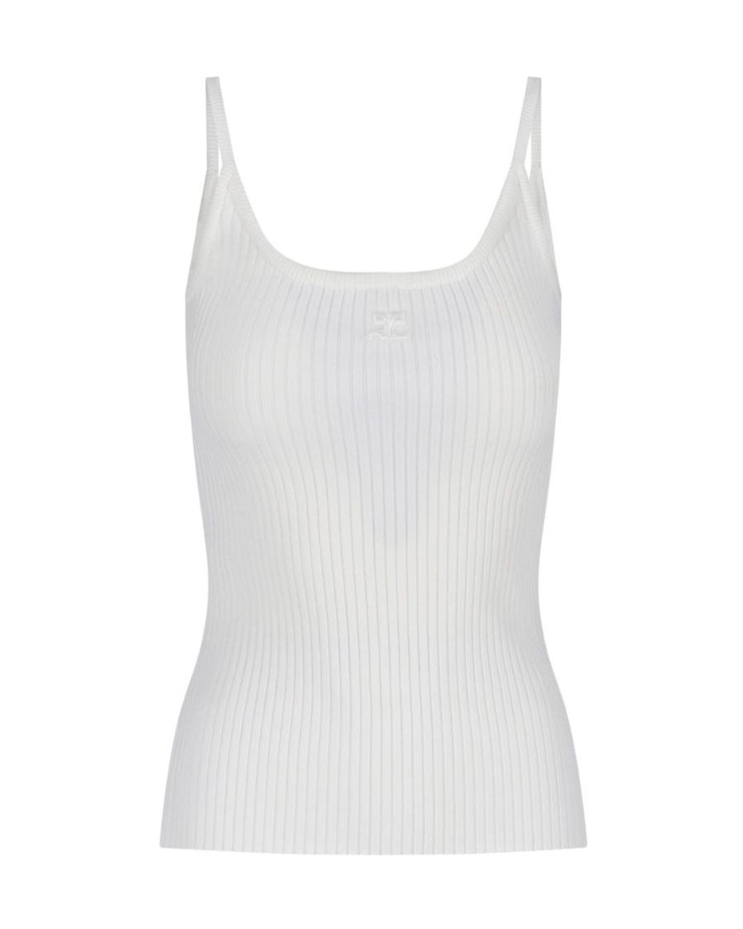 Courreges White Courrèges Logo Embroidered Ribbed Sleeveless Top
