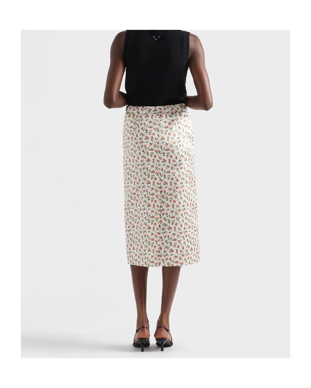Prada White Printed Silk Duchesse Midi Skirt