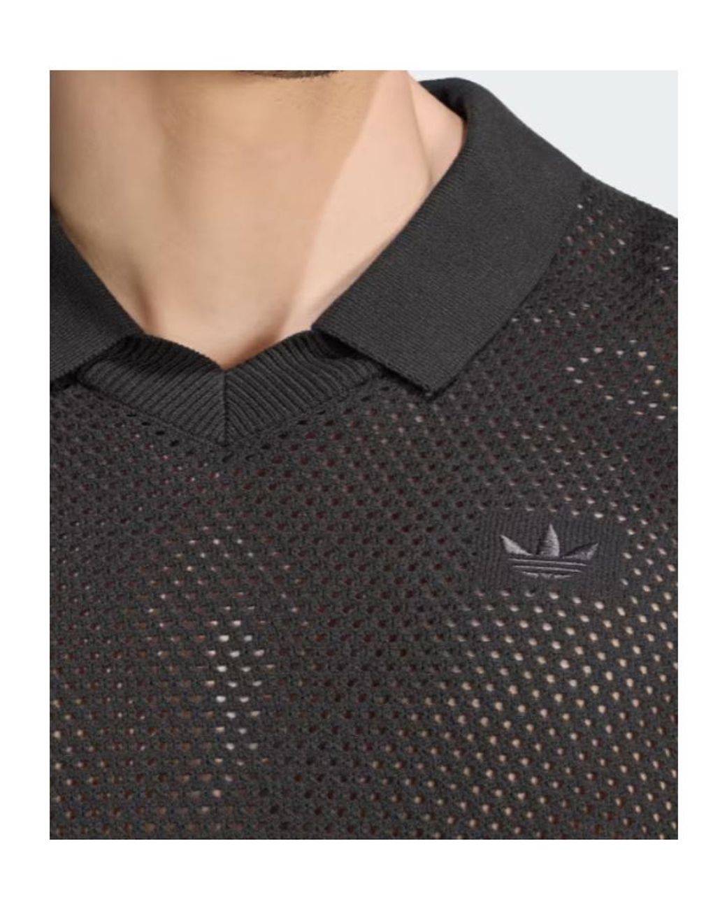 Adidas Originals Black Mesh Long Sleeve Polo Shirt for men