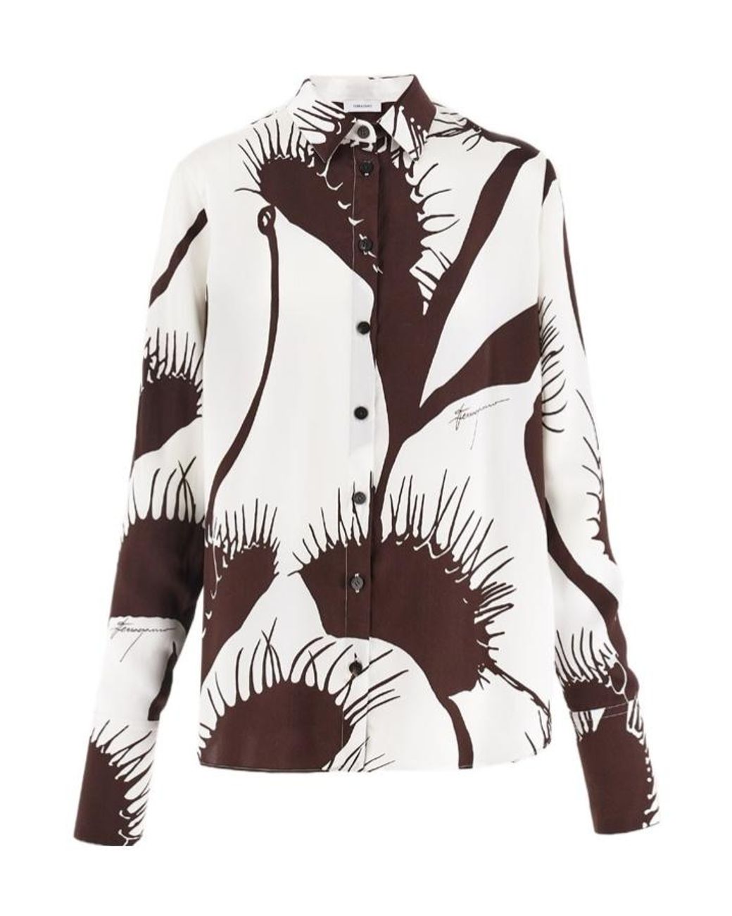 Ferragamo White Lapel Long-Sleeved Shirt