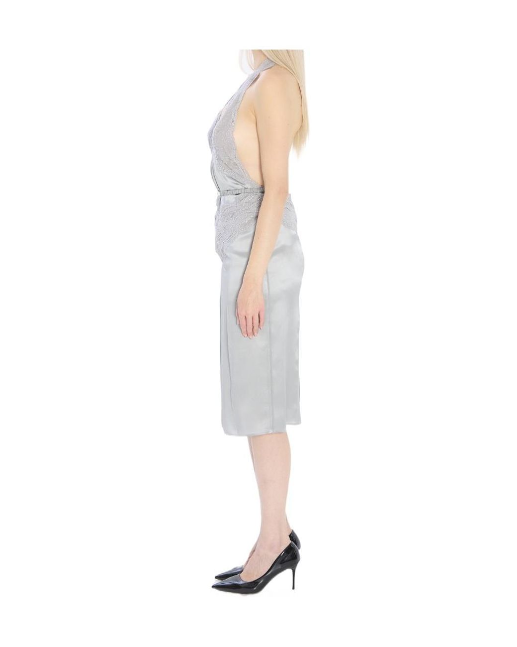 Gucci Gray Lace Detailed Satin Dress