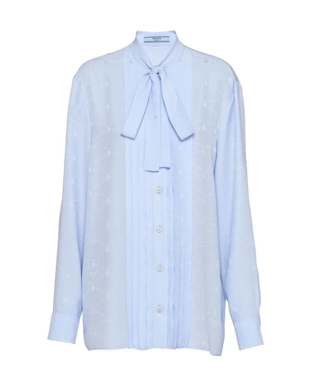 Prada Blue Jacquard Crepe De Chine Blouse